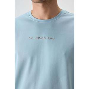 เสื้อยืดผู้ชายพิมพ์ลายทรงโอเวอร์ไซส์ผ้าฝ้ายเนื้อหนาสีฟ้าอ่อน - 88364 - สีฟ้าอ่อน - Product Image 2