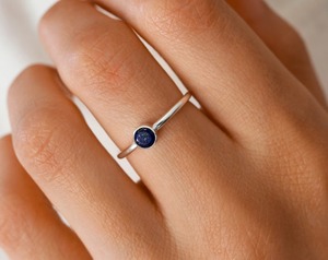 Simple Women's Silver <b>Ring</b> <b>Lapis</b> <b>Lazuli</b> Promise <b>Ring</b> with Gold Filled Fine Sterling Silver and Natural Stone Small Size - Product Image 4