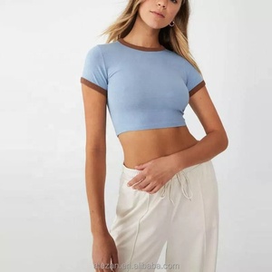 <b>Y2K</b> American Girl Baseball Raglan Tee Cotton Polyester Tie Irregular Cropped Short Sleeve Top Streetwear Slim Fit Spring Summer - Product Image 2