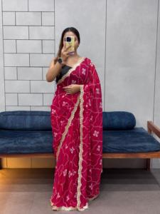 งานปักผ้าจอร์เจียของดีไซเนอร์ดีไซน์ใหม่พร้อมคอลเลกชัน jeri ทำงาน Saree - Product Image 3