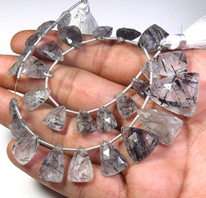 Cuentas de Piedras Preciosas de Cuarzo Rutilado Turmalinado Natural, 9-20 mm, Facetadas, Forma de Escudo, Piedras Preciosas Sueltas, para Collar de 9 Hilos - Product Image 6