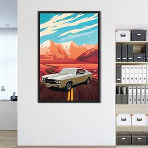 Lienzo con diseño de coche clásico: póster retro de coches deportivos americanos, con marco negro - Product Image 1