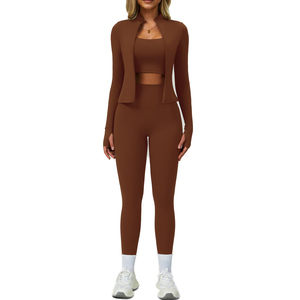 ชุดออกกำลังกายโยคะสำหรับผู้หญิง เนื้อผ้านุ่มพิเศษ ทนทาน ระบายอากาศได้ดี สีพื้น กระชับรูปร่าง เอวยางยืด - Product Image 1