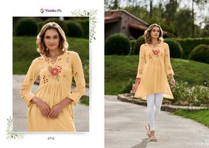 Wholesale Price XS-4XL Size Embroidered Short Top for Women Indian Style Traditional Solid Tunic Top Rayon <b>Kurti</b> for Girls - Product Image 3