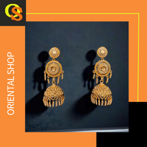 Juego de pendientes de diseño moderno con pendientes de estilo Jhumka chapados en oro de 22 quilates, joyería para mujer, ropa de exportadores - Product Image 2