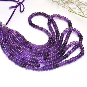 Perles de pierres précieuses Rondelle lisse d'améthyste violette naturelle pour la fabrication de bijoux Perles de pierre d'améthyste en vrac de 5 à 8mm au prix de gros - Product Image 3