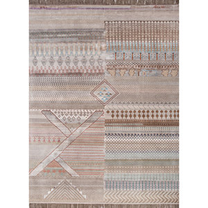 Tapis Manchaha en laine et soie de bambou noués à la main, grand format, géométrique abstrait, rectangulaire, pour la maison, la voiture, le couloir - Modèle Les-2368 - Product Image 1