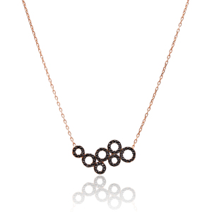 Colgante THEIA con Diseño Hueco Redondo, Adorno de Circonita Negra, Hecho a Mano en Turquía, Chapado en Oro, Plata de Ley 925 - Product Image 1