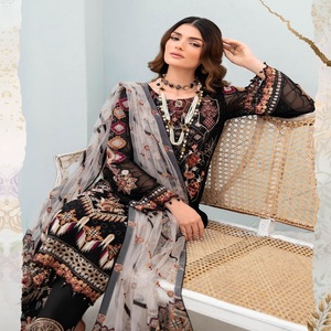 Colección de gasa Vestidos de fiesta paquistaníes para mujeres Festival Wears 3 piezas por Ramsha Vol Sari para niñas Trajes de boda - Product Image 4