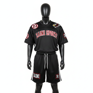 ชุดเสื้อและกางเกงบาสเก็ตบอลชาย คุณภาพสูง ผ้าตาข่ายโพลีเอสเตอร์ 180GSM น้ำหนักเบา สีชมพูขาว  พร้อมปักโลโก้ตามสั่ง สำหรับผู้ชาย - Product Image 4