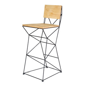 <b>Adjustable</b> Industrial High <b>Bar</b> <b>Stool</b> with Wooden Seat and Iron Frame for Farmhouse and Kitchen Use - Product Image 1