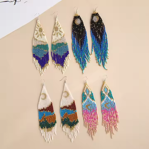 Fashion Retro Female Tassel <b>Earrings</b> <b>Long</b> Beaded Drop <b>Earrings</b> with Seed Beads Ethnic Style Creative Bohemian Design - Product Image 5