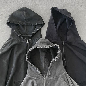 Sudadera con Capucha Extra Grande para Hombre, de Algodón Grueso de Invierno, con Cierre, Tejido de Punto, con Estampado Digital Personalizado y Lavado Ácido - Product Image 6