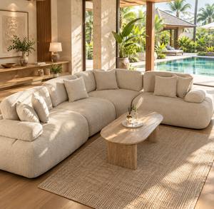 Conjunto de sofá seccional en forma de L con respaldo suelto y brazos acolchados para sala de estar, estilo costero, patas de madera tapizadas - Product Image 1