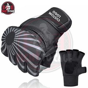 ถุงมือชกมวย MMA ปี 2026 ดีไซน์เฉพาะตัว สีเทา-ดำ หนังไมโครไฟเบอร์ ปิดด้วยแถบตีนตุ๊กแก ครึ่งนิ้ว กันลื่น สายรัดข้อมือปรับได้ - Product Image 2