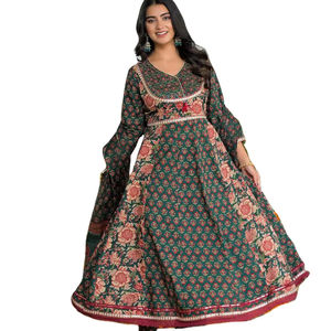 Traje Anarkali de Algodón Auténtico, Moderno y Elegante, con Bordado en Toda la Prenda, Perfecto para la Temporada de Bodas - Product Image 1