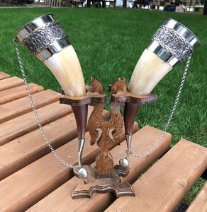 Corne à boire Viking écologique naturelle Coquille polie Style animal religieux Artisanat biologique Support en bois unique Noël - Product Image 1