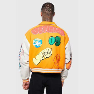 Chaqueta universitaria de piel auténtica personalizada para hombre, cazadora de béisbol con grafiti y logotipo bordado de chenilla, chaqueta con letras de invierno - Product Image 2