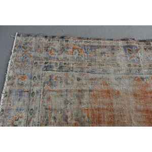 Alfombra vintage grande de 6,3x8,5 pies, alfombra de lana turca azul con plantas y árboles - Product Image 4