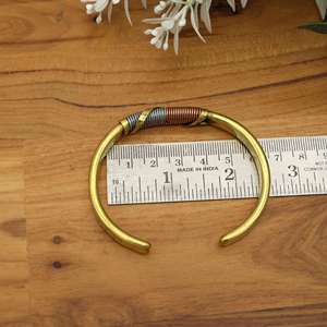 Minimalist Brass Cuff <b>Bracelet</b>, Handmade Wire Wrapped Bangle, <b>Adjustable</b> Open Cuff, Mixed Metal Jewelry Chic <b>Bracelet</b> Gift - Product Image 2