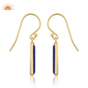 Dernière conception Boucles d'oreilles pendantes en argent sterling plaqué or 18 carats avec pierres précieuses en lapis-lazuli naturel Fabricant de bijoux fins Demi - Product Image 2