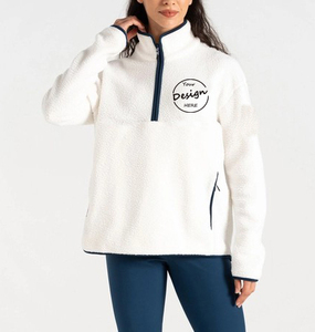 Pull en polaire Sherpa doux brodé uni pour femmes Sweat-shirt à fermeture éclair éclair Vêtements d'extérieur décontractés personnalisés Veste pull pour femmes - Product Image 3