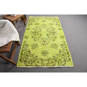 Tapis turc vintage 3.7x6,6 pieds vert Patchwork Design classique grande surface tapis en laine support en Latex pour couloir chambre tapis - Product Image 1
