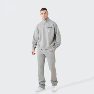OEM Men's Heavyweight Custom logo Flared Stack Pants Casual Oversized Drop Shoulder <b>1</b>/4 <b>Zip</b> <b>Sweatshirt</b> Set Stacked Tracksuit - Product Image 1