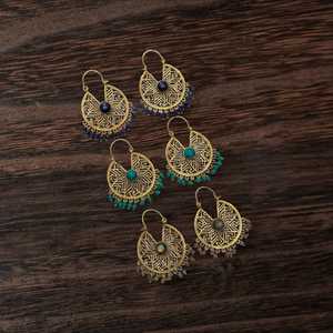 Boucles d'oreilles pour femmes Boho Vintage Moonstone et Labradorite Style Tribal Hoop - Product Image 2