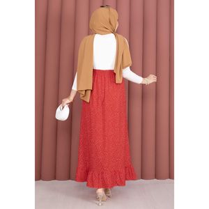 Red Polka Dot Ruffled Midi <b>Skirt</b> <b>Elastic</b> Waist Soft Breathable Chiffon and Cotton with Digital and Embroidered Techniques - Product Image 5