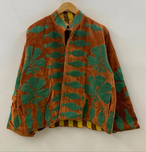Handmade <b>Velvet</b> Suzani Embroidered Coat | Street Style Artisan Statement <b>Jacket</b> |Ethnic Outerwear - Product Image 2