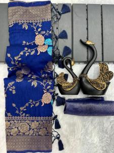 Designer Khadi Georgette Soie Saree avec Zari Tissage Travail Style Pakistanais Mariage et Fête Porter pour les Femmes - Product Image 2
