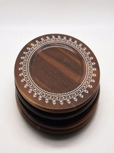 Dark wood charger plate set rustic round wooden dinner plate brown <b>table</b> charger rustic placemat for restaurant hotel catering - Product Image 2