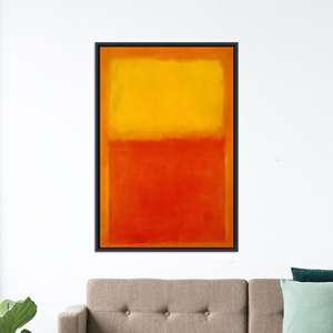 Impression sur toile abstraite de style Rothko moderne : œuvre d'art aux couleurs orange et jaune vibrantes, toile encadrée en noir - Product Image 1