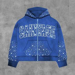 Sudadera con Capucha para Hombre, Estilo Desgastado, Lavado Ácido, con Pedrería, Impresión Digital, Tela de Poliéster/Algodón de 360 GSM, Ecológica - Product Image 4