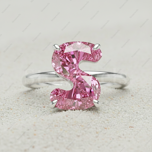 Anillos de Compromiso Solitario de Plata de Ley 925 con Diamantes Cultivados en Laboratorio VVS con Corte en Alfabeto Rosa de Fantasía Navideña Originales, Certificados por GIA IGI - Product Image 2