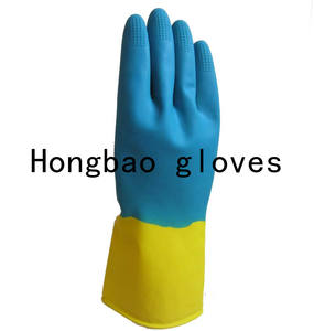 Gants de cuisine 80g double couleur jaune et bleu étanches pour le nettoyage domestique fabriqués en Chine - Product Image 6