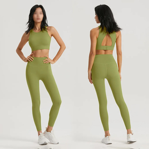 Ensembles de yoga taille haute personnalisés en gros pour femmes, matière écologique, ajustement confortable, respirant, extensible dans les quatre sens, 2 pièces pour l'entraînement - Product Image 2