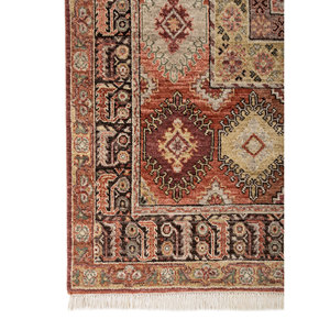 Alfombra de Lana Anudada a Mano Someplace in Time, Diseño de Medallón Rojo y Naranja, Enm-7006, para Uso Doméstico - Product Image 4