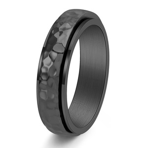 卸売チタン鋼ハニカムハンマーテクスチャユニークスタイル回転リング新中国風ジュエリーリング - Product Image 4