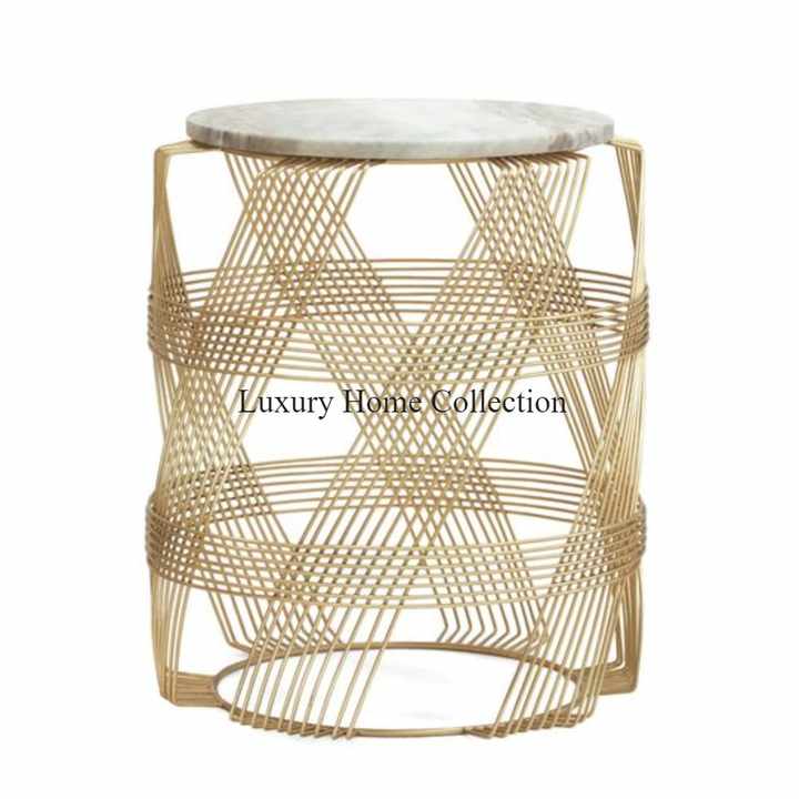 Gold Color Metal Fancy Look Handmade Center Table With Glass Round Design Top & Base Glass Custom Size Indian Made Coffee Table
