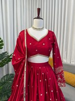 Lehenga Choli de Seda Pura con Diseño Elegante en Color Rojo, Completamente Cosido, Colección Popular para Bodas y Fiestas, Precio al por Mayor SHREE