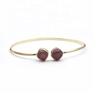 Belle calcédoine bleue bracelet de pierres précieuses plaqué or deux pierres précieuses bleues bracelet bijoux fait main bracelet bracelet bijoux cadeau - Product Image 3