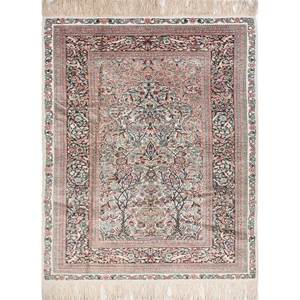 Classic Floral Hand Knotted Silk <b>Rug</b> Pae-5873 in Pink & Purple for Teen Living Room for Hallway-Gulmarg Collection - Product Image 1