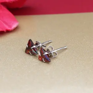 Boucles d'oreilles clous tendance en argent 925, motif géométrique étoile, grenat, émeraude, améthyste, diamant, rubis, saphir, pour cadeau de fiançailles pour femme - Product Image 1