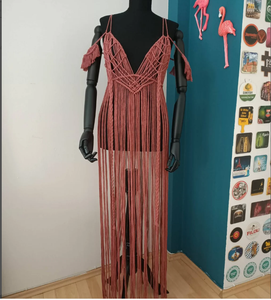 <b>Rust</b> Dress Handmade Dress Cotton Hand Woven Festival Clothing Bustier Crop <b>Top</b> Women Macrame Beach Dress - Product Image 2