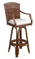 Tabouret de bar extérieur de jardin à dos rond en rotin artisanal vintage en vrac avec chaise haute en osier à longues pattes en bois