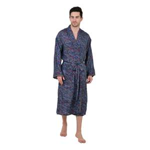 Kimono de Seda Boho Azul y Rosa Elegante para Hombre, Estilo Persa Paisley, Ropa de Casa para Verano e Invierno, Logotipo Personalizado, Tejido de Lujo Informal - Product Image 4