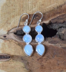 Pendientes de gota de Plata de Ley 925 genuinos de alta calidad hechos a mano Natural Opalite pera cabujón bisel ajuste joyería de boda - Product Image 4