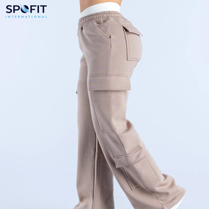 Venta al por mayor de las mujeres de invierno plano delantero Flare Jogger pantalones de chándal 100% algodón transpirable suave holgado ancho recto pierna venta - Product Image 3